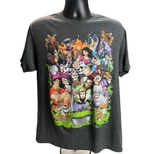 Disney Villains Graphic T-Shirt Size Large - Charcoal Tee with Iconic Villains
